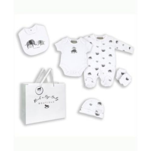 Baby Boys and Girls Elephant Family Layette Gift in Mesh Bag, 5 Piece Set