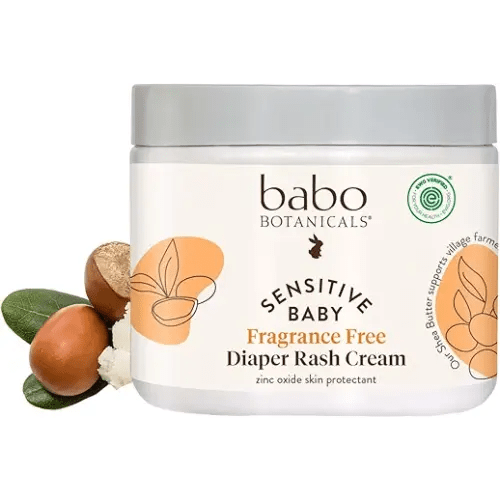 Babo Botanicals Sensitive Baby Fragrance-Free Diaper Cream - 25% Natural Zinc Oxide - Calendula, Shea & Cocoa Butter - EWG Verified - Vegan- from Birth on - 6 Ounce Jar
