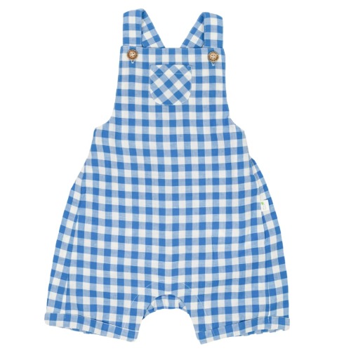 Blue Gingham Linen Shortalls - Bluebird