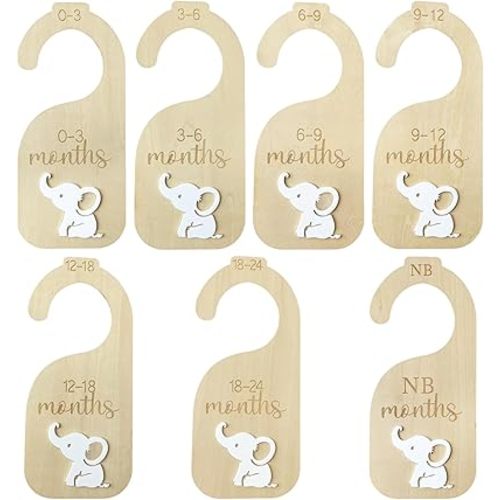 Baby Closet Dividers,Baby Clothes Dividers for Closet,Nursery Decor Storage Hangers Organizer,Sided Organizer for Newborn to 24 Months Clothes Wooden Nursery Decor Hanger Organize Room(White Elephant)