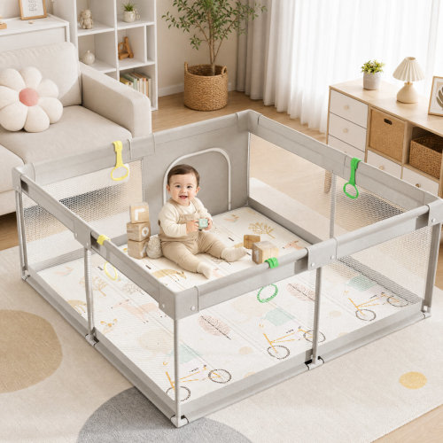 Baby Playpen with Mat, 59x59inch Playpen for Babies and Toddlers, Extra Large Baby Playpen