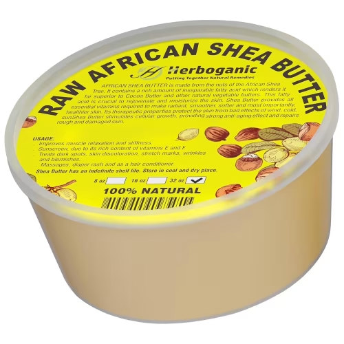 Herboganic Pure Raw African Shea Butter, Yellow Shea Butter 100% Natural Unrefined Butter for Body & Hair Scalp Non GMO 32 Oz