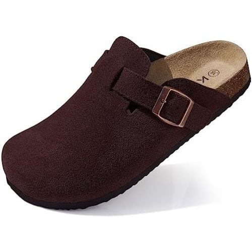 KIDMI Genuine Suede Clogs for Women Cork Footbed Sandals Leather Mules Potato Shoes with Arch Support