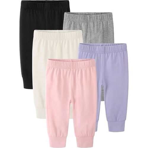 5 Pack Baby Girl Pants, 0-24M Cotton Baby Leggings for Infant Newborn
