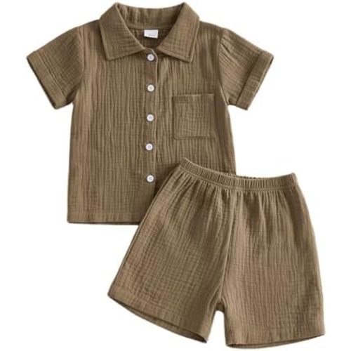 Baby Boys Clothes Set Toddler Infant Boys Button-down Shirt Tops + Cotton Gauze Shorts Summer Outfit 2PCS with Pockets
