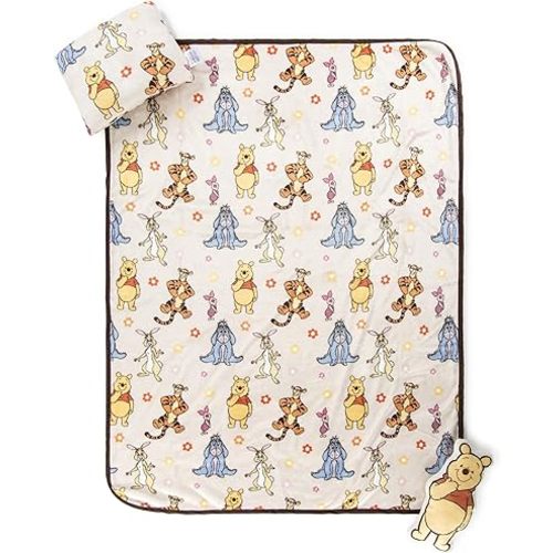 Jay Franco Kids 3 Piece Gift Set – 12" Shaped Character Pillow, 12" Decorative Pillow & 40" x 50" Throw Blanket, Ultra-Soft Plush Bedding, Couch Décor & Holiday Travel Set, Blue - Winnie The Pooh