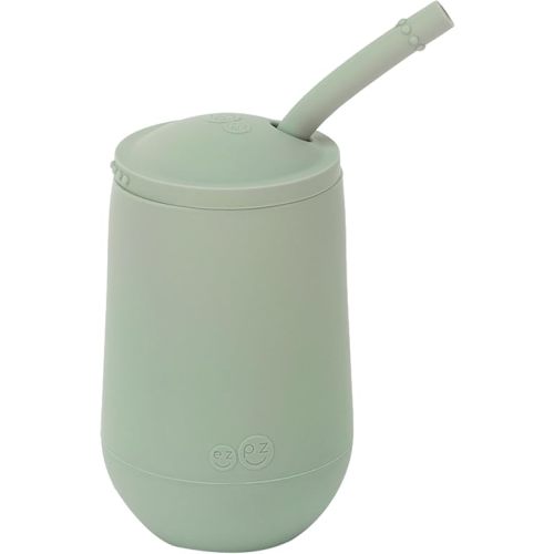 ezpz Happy Cup + Straw System (Sage) - 24 months+ - 100% Silicone Cup + Straw for Older Toddler + Preschoolers - Designed by a Pediatric Feeding Specialist