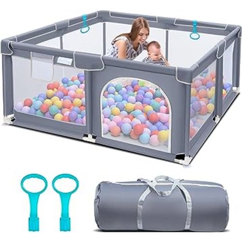 Suposeu Baby Playpen, Play Pen for Kids Activity Center, Large Baby Playard for Indoor and Outdoor, Sturdy Safety Baby Fence with Soft Breathable Mesh for Toddler (50 Inch×50 Inch, Grey)