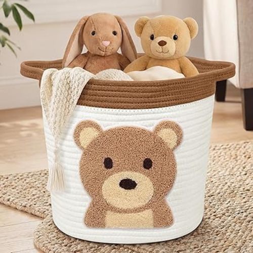 Leinuosen Large Baby Basket for Nursery, Bear Laundry Storage Basket