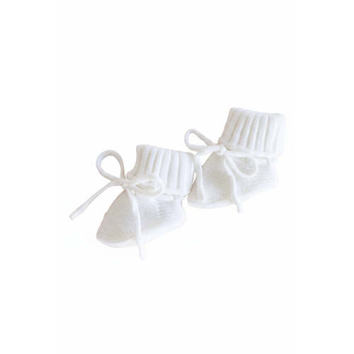 Knit Newborn Bow Booties | Light Ivory