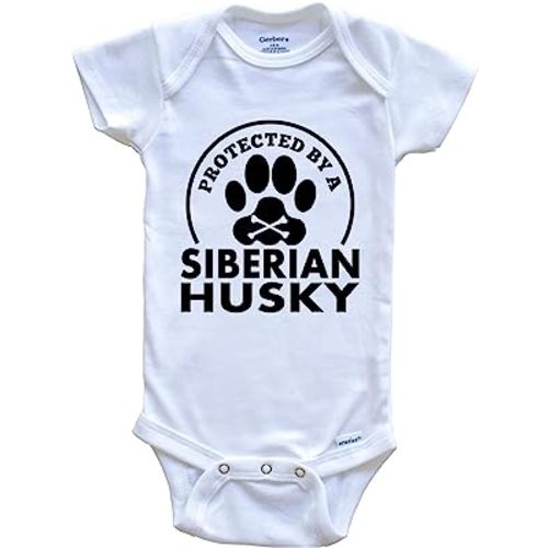Protected by A Siberian Husky Funny One Piece Baby Bodysuit