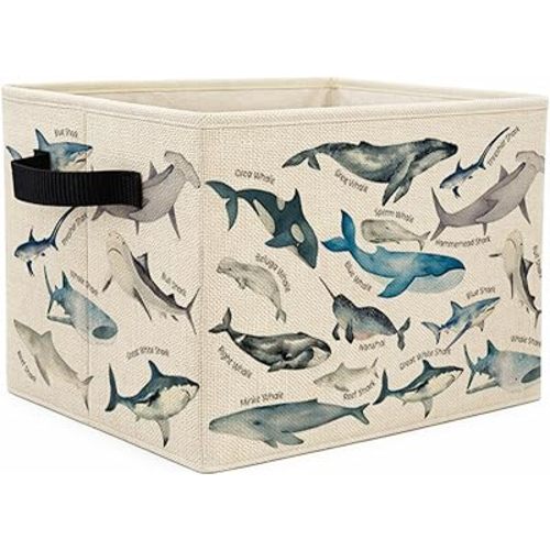 Ocean Whale Shark Nursery Storage Bins Box,Coastal Beach Shark Foldable Storage Basket Organizer for Kids Bedroom Playroom Bathroom Office Clothes Toys Books,Toybox for Boys Girls Room Decor