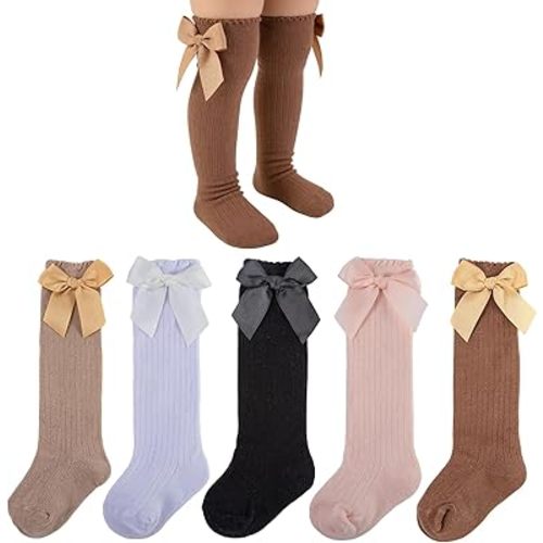 Baby Girls Knee High Socks with Satin Bow,Cute Ruffled Baby Girl Long Socks Toddler Dress Sock Infant Gift Sock