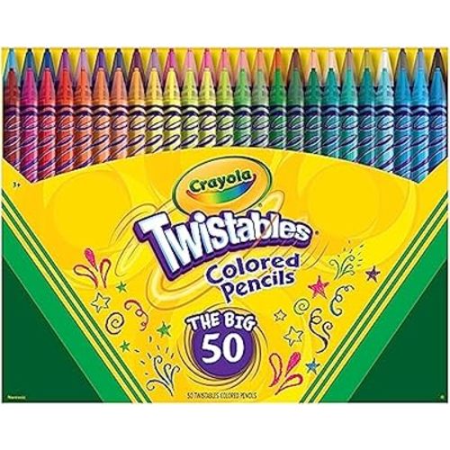 Crayola Twistables Colored Pencil Set (50ct), Stocking Stuffer for Kids & Teens, No Sharpen Colored Pencils For Kids Coloring Books, Drawing & Sketching, 4+