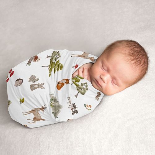 Sweet Jojo Designs Boy, Girl, Unisex/Gender Neutral Swaddle Baby Blanket Watercolor Woodland Forest Animals Multicolor