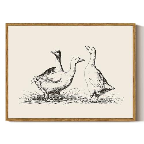 ARPEOTCY Vintage Framed Canvas Wall Art, Rustic Duck Painting Nursery Bathroom Decor, Classical Wall Art for Living Room Bedroom Office, Vintage Animal Pictures Decor Aesthetic(12x16 Inch)
