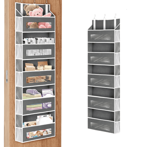 Over the Door Storage Organizer, 5 shelf Hanging Organizer with 5 Large Capacity Pockets, Anti Tilt 44 lb Load Behind Door Storage for Bedroom, Bathroom, Pantry, Nursery, Behind Door Storage
