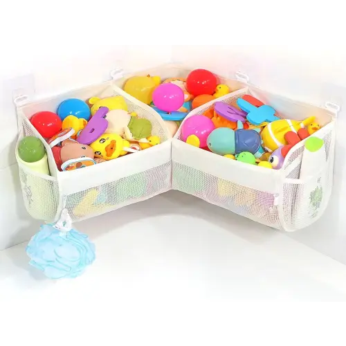 KPH bath toy storage， Say goodbye to the chaos of bath toys -3 compartments for bath toy holders keep your bathtub tidy, and bath toy organizers keep children's bath toys organized!
