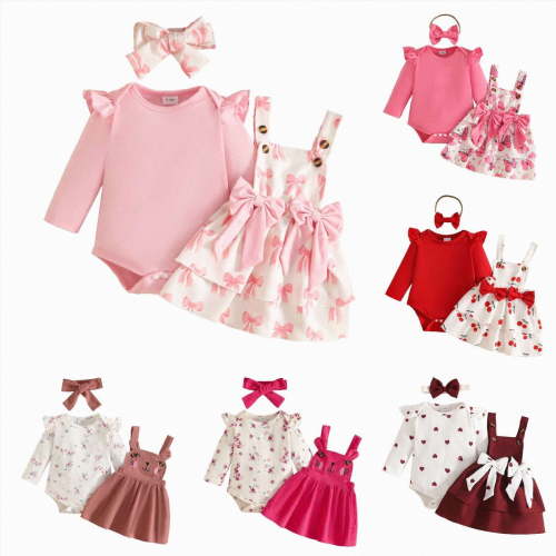 CAUYDY Infant Girl Clothes Cute Baby Ruffle Long Sleeved Bodsuit 3Pcs Layette Set 0 3 6 9 12 18 Months Newborn Girl Outfits Fall Winter Pink Sizes 3-6 Months