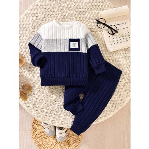 Loicainy Baby Toddler Boys Fall Clothes Sets 3 6 12 18 24 Months 2T 3T Long Sleeve O Neck Patchwork Pullover Solid Color Pants Outfits