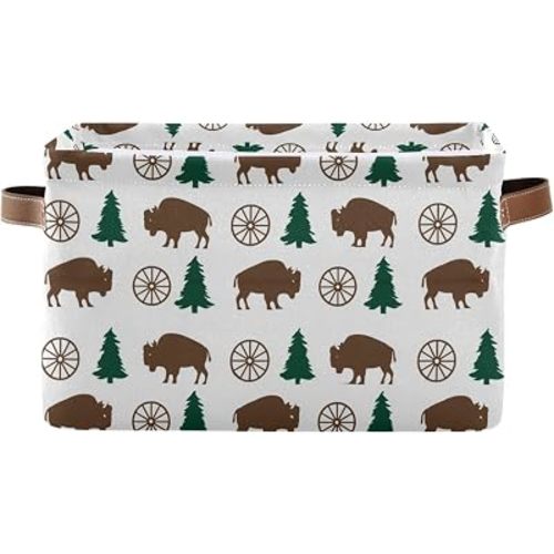 Bison Buffalo Pine Wagon Square Baskets Storage Bins