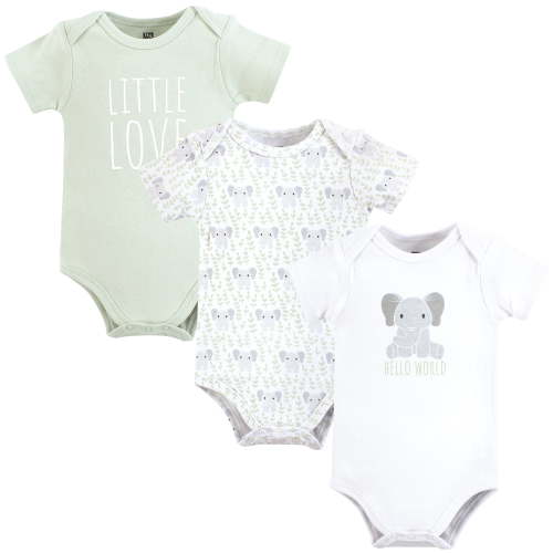 Hudson Baby Cotton Bodysuits, Hello World Elephant, 3-6 Months