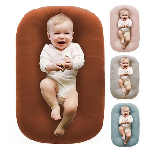 Baby Lounger 0-24 Months 100% Cotton-Snuggle Cozy Me Lounger,Soft & Breathable Baby Lounger for Newborn Play Mat,Infant Babies Essentials Gifts,Coffee(Lounger Cover Included)
