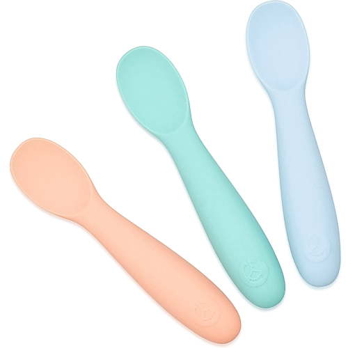 WeeSprout Baby Spoons for Self Feeding 6 Months +, Sensitive Gums & Teeth, 3 Pack + Case
