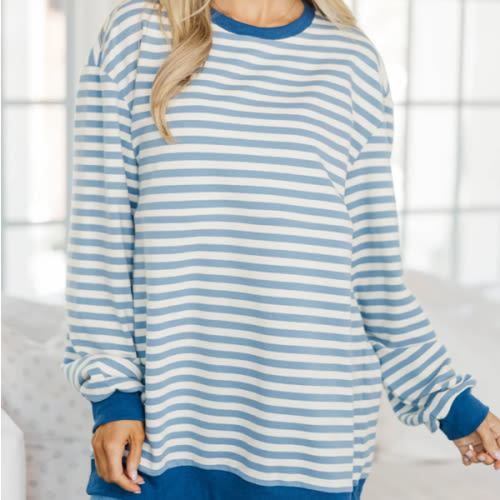 NURSING COLLECTION: Just My Vibe Navy Striped Sweatshirt