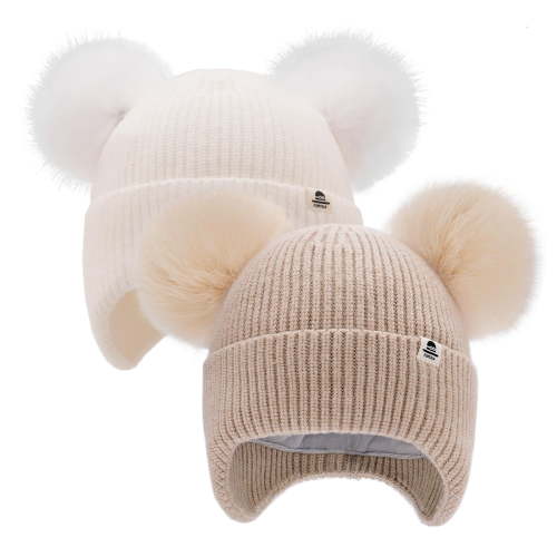FURTALK 2 Pack Baby Toddler Winter Hat Pom Pom Beanie Girls Boys with Fleece Lined Kids Warm Cap