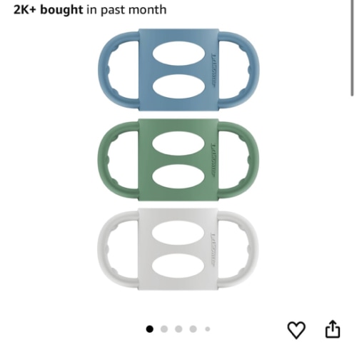 Dr. Brown's Narrow Baby Bottle Handles, 100% Silicone, Easy Grip Removable Handles for Bottle to Sippy Cup Transition, Blue/Gray/Green, 3-Pack, 4m+