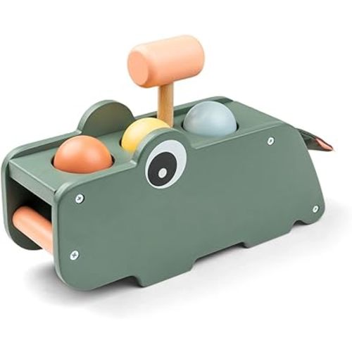 Done by Deer Hammer Board Croco Green - Wooden Activity Toy for Hand-Eye Coordination and Sense of Hearing - Green Color with Colorful Elements - Soft, Durable Fabric Flap with Crinkling Sound