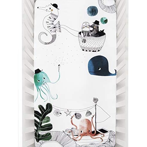 Rookie Humans 100% Cotton Sateen Fitted Crib Sheet: Underwater Love. Complements Modern Nursery, Use as a Photo Background for Your Baby Pictures. Standard Crib Size (52 x 28 inches) (Cotton Sateen)