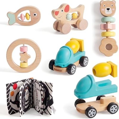 Wooden Rattle for Baby, 6Pcs Montessori Infant Toys Set