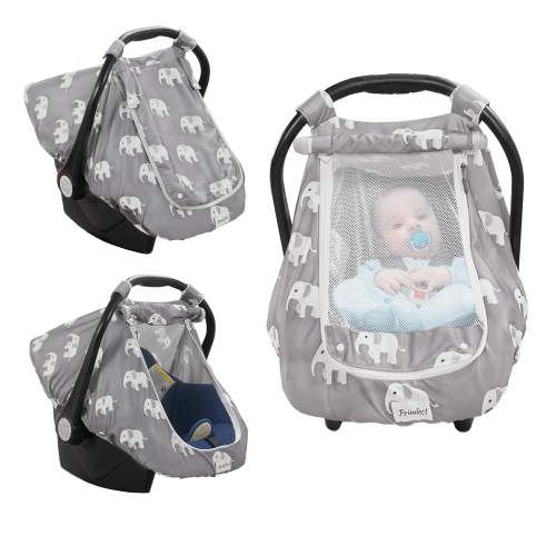 Beavtaens Baby Car Seat Cover, Stretchy Carseat Canopy, with Breathable Peep Window (Elephants)