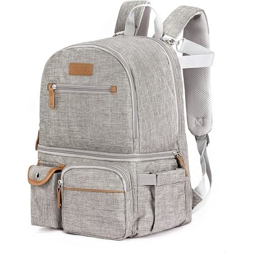 MOMIGO Breast Pump Backpack - Cooler and Moistureproof Bag Double Layer for Mother Outdoor Working Backpack with 13 Inch Laptop Compartment Fit Most Breast Pumps (Grey)