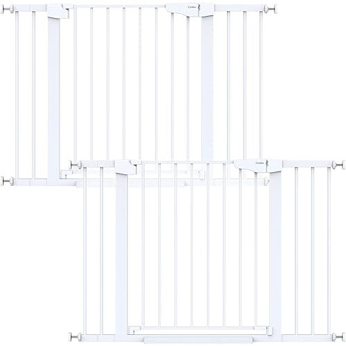 Cumbor 2 Pack 29.7-46" Baby Gate for Stairs, Mom's Choice Awards Winner-Auto Close Dog Gate for doorways, Easy Install Pressure Mounted Pet Gates indoor, Easy Walk Thru Wide Safety Gate for Dog, White