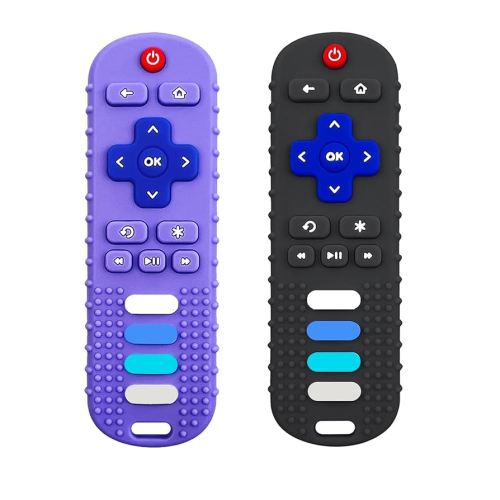 2Pcs Silicone Teething Toys, Remote Control Shape Teethers for Babies Remote Teething Toys, Silicone TV Remote Teether BPA Free/Dishwasher/Refrigerator Safe