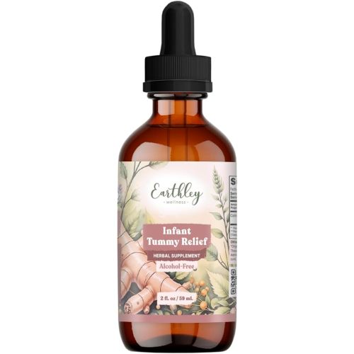 Earthley Wellness Infant Tummy Relief, Gripe Water, Organic Herbal Tincture for Gas, Bloating, and Hiccups in Babies & Kids, Gentle Stomach Support with Fennel, Ginger, & Catnip, Alcohol-Free (2 oz)