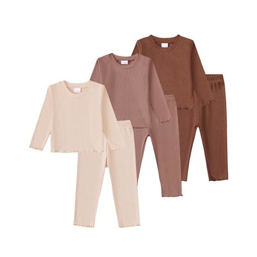 Toddler Baby Girl Clothes Outfits 6-Piece Fall Winter Clothing Set | Multi‑Color Basic Top and Pant Set,Cute Ruffle Baby Clothes,Long Sleeve Toddler Matching Set,Casual Daily Outfits,Baby Stuff