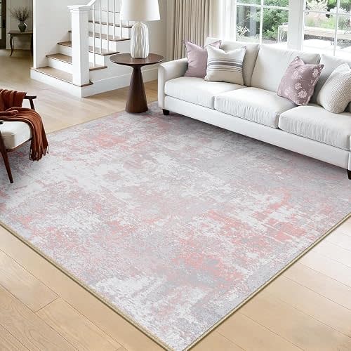 RELEANY Washable Square 8'x8' Area Rug for Living Room Gray Pink