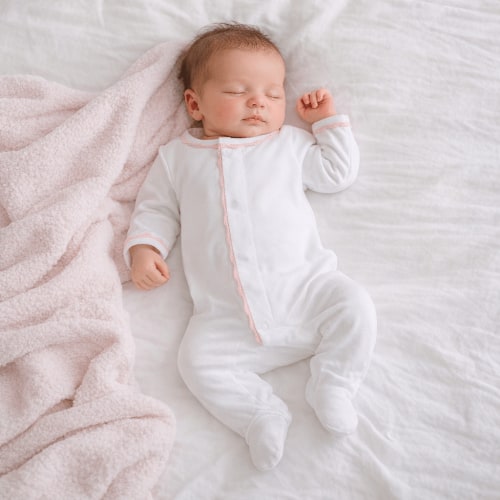 Baby Joy Footie with Pink Crochet Trim