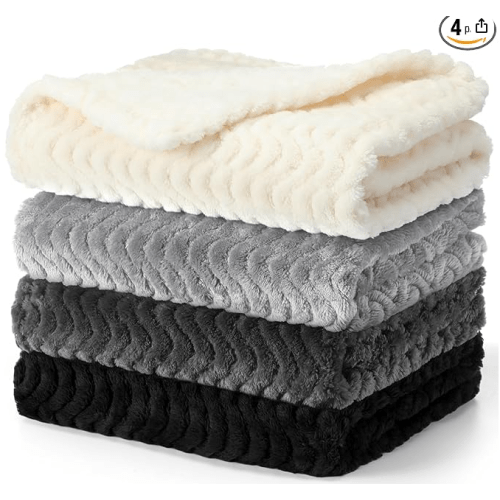 Frienda 4 Pcs Baby Fuzzy Blanket Fluffy Baby Blanket for Boys Girls Soft Warm Infant Newborn Toddler Receiving Nursery Bed Supplies, 32 x 24 Inch (Gray Black Color)