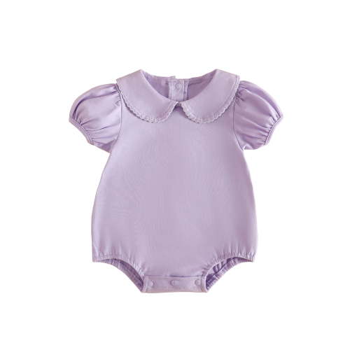 BemeyourBBs Newborn Baby Girls Summer Clothes Bubble Romper Outfit Puff Short Sleeve Peter Pan Doll Collar Bodysuit Jumpsuit Playsuit