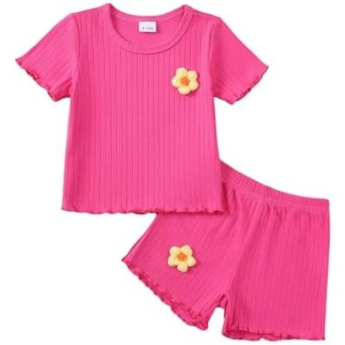 Mioglrie Toddler Baby Girl Summer Clothes Toddler Girls Summer Outfits Short Sleeve T-Shirts Shorts Clothing Set 6M-4Y