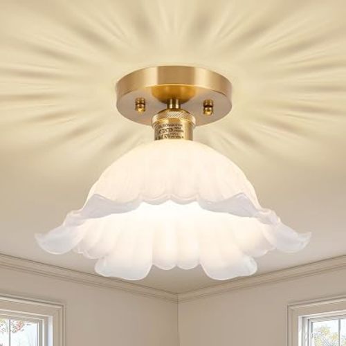 Semi Flush Mount Ceiling Light,Hallway Vintage Lights Fixture Ceiling White 11" Ceiling Light E26 Bulb Included Vintage Lights Fixtures for Closet Hallway Kitchen Dining Room