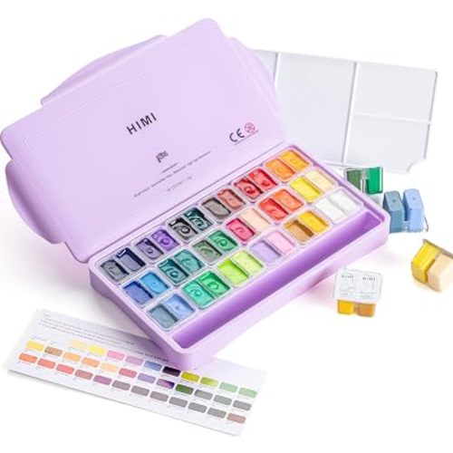 HIMI Twin Cup Jelly Gouache Paint Set, 36 Colors 12g, Jelly Cup Design, Non Toxic Paint for Canvas and Paper, Art Supplies for Professionals (Purple Case)