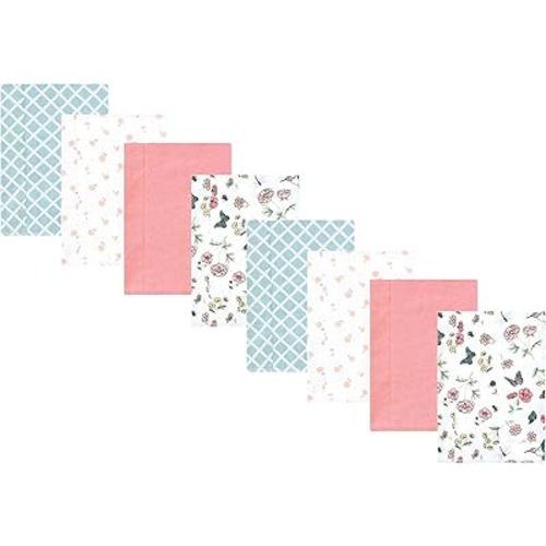 Hudson Baby Cotton Poly Flannel Burp Cloths Multipack, Hummingbird Garden 8-Pack, One Size