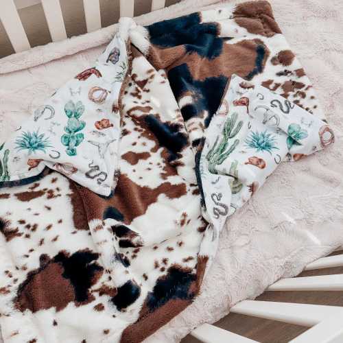 Cowhide Desert Cowboy Minky Baby Blanket: Cactus Western Nursery Decor