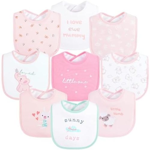 9 Pack Baby Bibs for Drooling and Teething Thick Absorbent Bibs Soft Quilted 3 Layer Hook and Loop Embroidered
